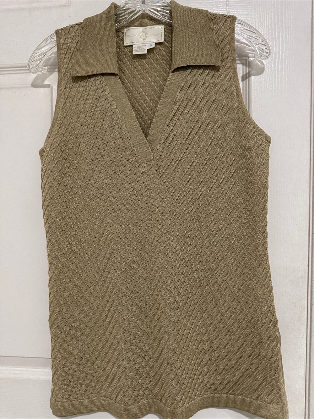Vintage ST JOHN Sleeveless Collared Knit Tank Sweater - Gold Size S Brand New